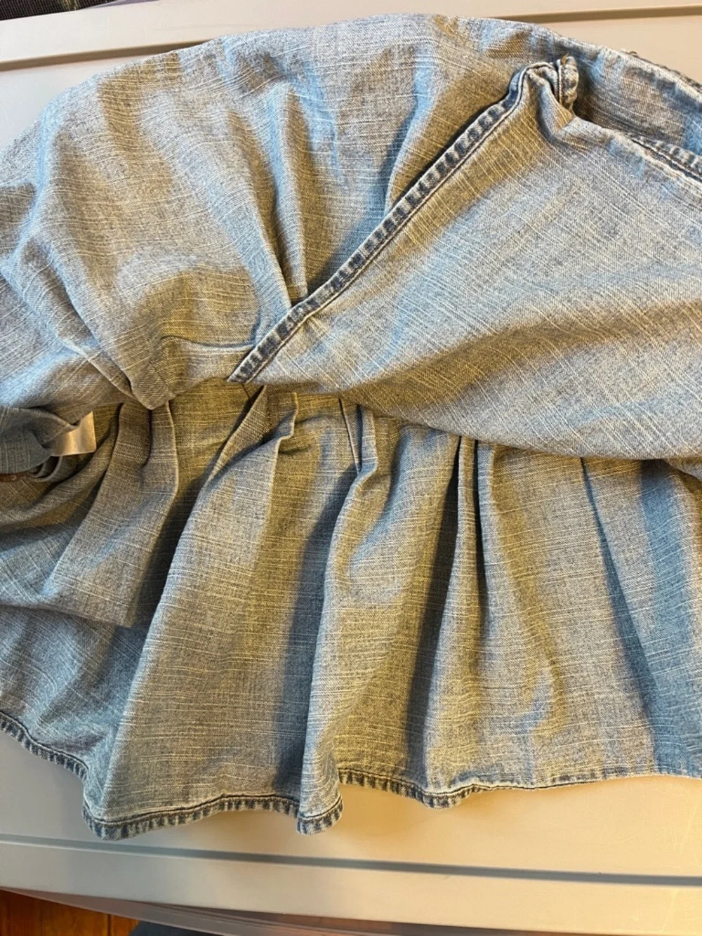 Vintage Ralph Lauren Light Blue Denim Pleated Skater Skirt with Side Buttons 14